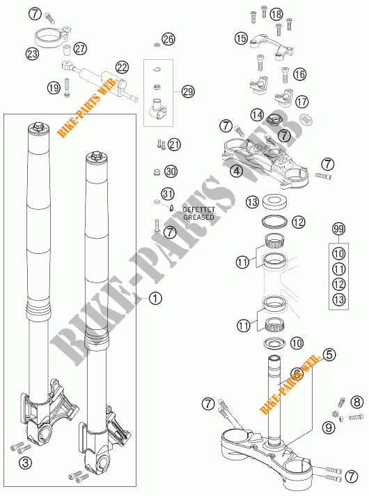 FORCELLA ANTERIORE / PIASTRA STERZO INFERIORE per KTM 990 SUPER DUKE R 2007