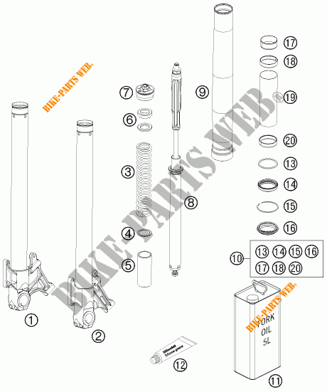 FORCELLA ANTERIORE (COMPONENTI) per KTM 990 SUPER DUKE BLACK 2011