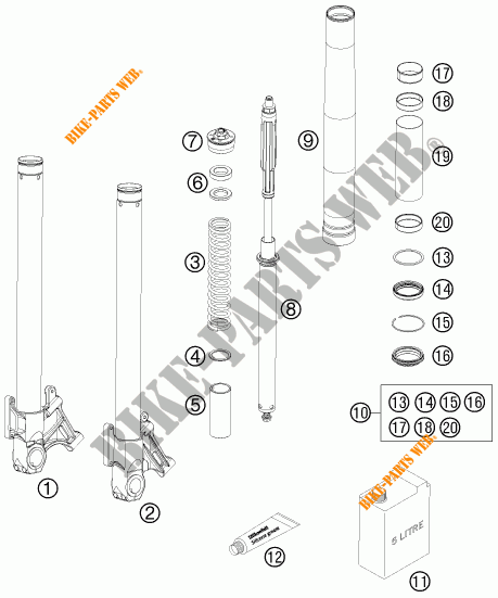 FORCELLA ANTERIORE (COMPONENTI) per KTM 990 SUPER DUKE ORANGE 2010