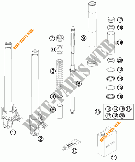FORCELLA ANTERIORE (COMPONENTI) per KTM 990 SUPER DUKE WHITE 2009