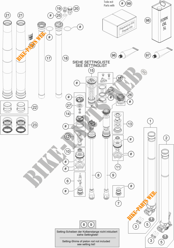 FORCELLA ANTERIORE (COMPONENTI) per KTM 250 XC-F 2019
