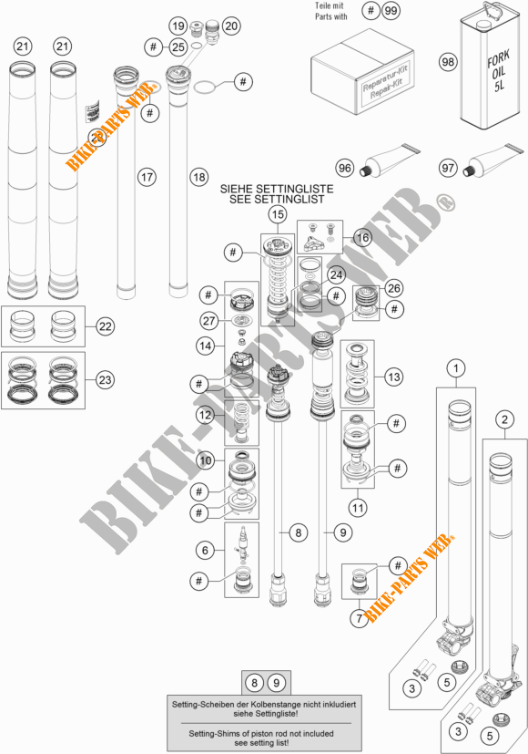 FORCELLA ANTERIORE (COMPONENTI) per KTM 125 SX 2019