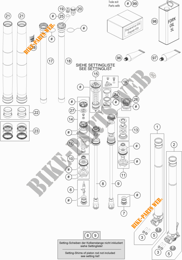 FORCELLA ANTERIORE (COMPONENTI) per KTM 350 SX-F 2019