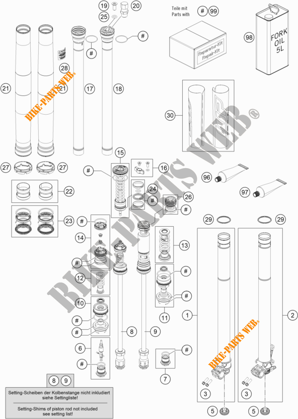 FORCELLA ANTERIORE (COMPONENTI) per KTM 150 SX 2020