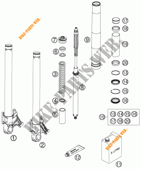 FORCELLA ANTERIORE (COMPONENTI) per KTM 990 SUPER DUKE ANTHRACITE 2007