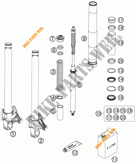 FORCELLA ANTERIORE (COMPONENTI) per KTM 990 SUPER DUKE ANTHRAZIT 2007