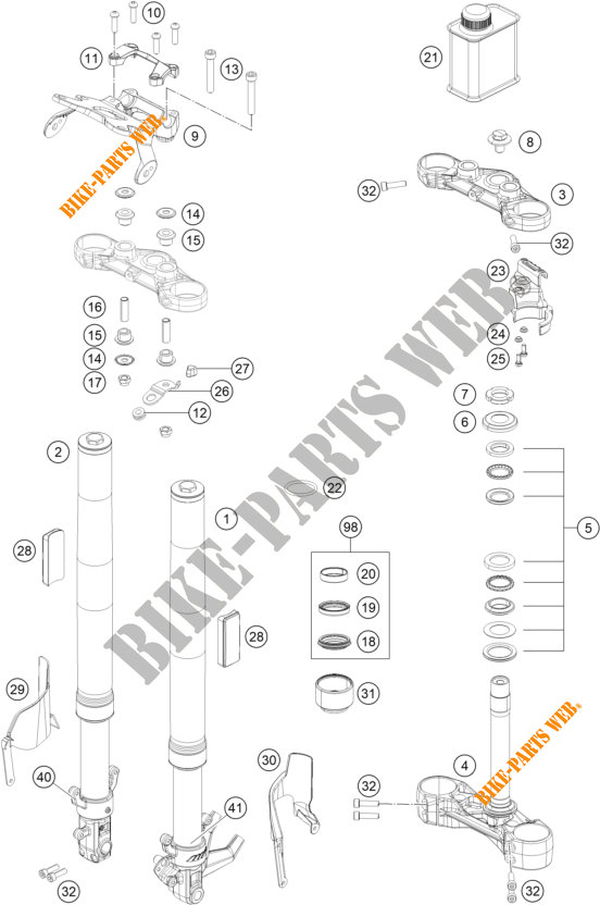 FORCELLA ANTERIORE / PIASTRA STERZO INFERIORE per KTM 390 DUKE WHITE - CKD 2021