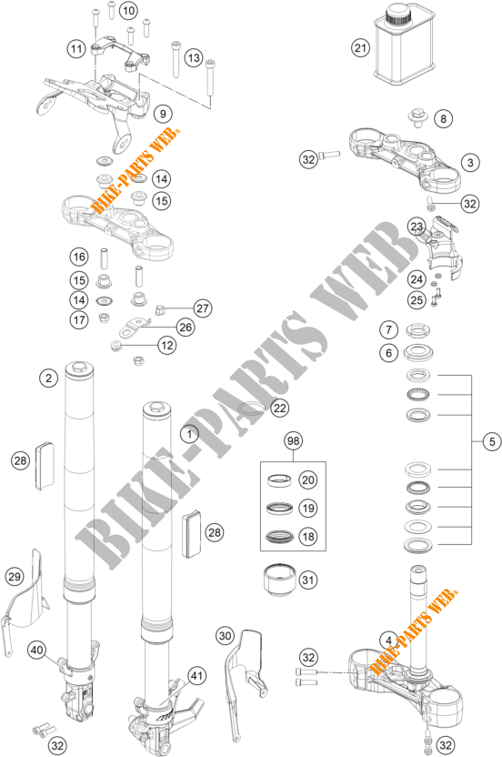 FORCELLA ANTERIORE / PIASTRA STERZO INFERIORE per KTM 390 DUKE WHITE - B.D. 2021