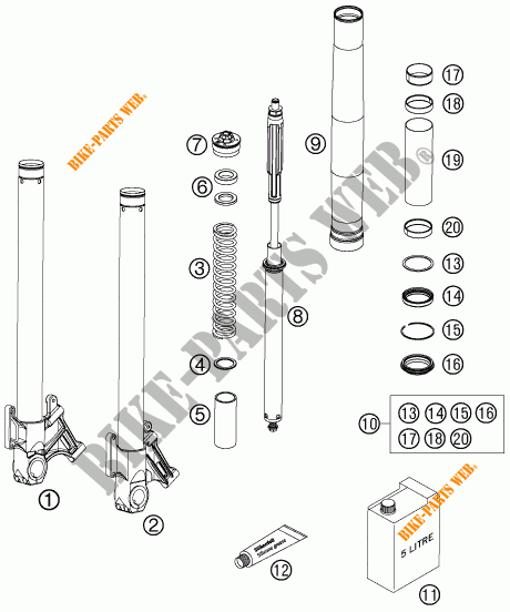 FORCELLA ANTERIORE (COMPONENTI) per KTM 990 SUPER DUKE ORANGE 2007