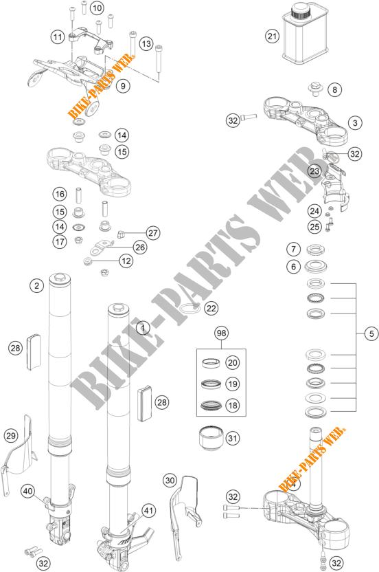 FORCELLA ANTERIORE / PIASTRA STERZO INFERIORE per KTM 390 DUKE WHITE - IKD 2020