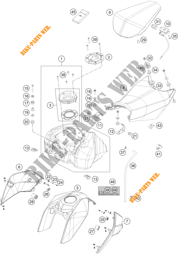 SERBATOIO / SELLA per KTM 200 DUKE ORANGE NON ABS - IKD 2020