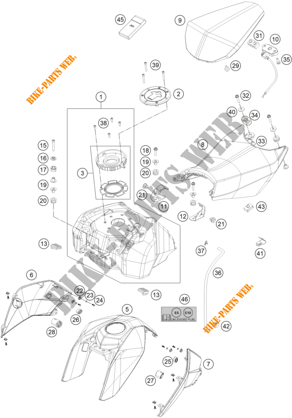 SERBATOIO / SELLA per KTM 200 DUKE WHITE NON ABS - IKD 2020