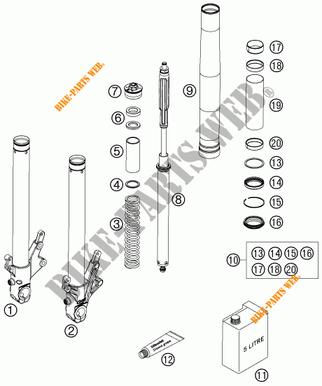 FORCELLA ANTERIORE (COMPONENTI) per KTM 990 SUPER DUKE ORANGE 2006