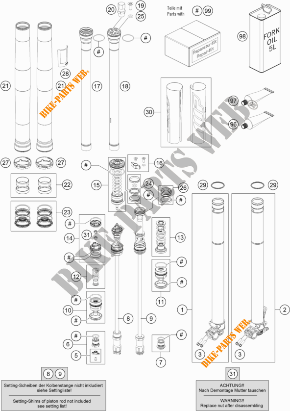 FORCELLA ANTERIORE (COMPONENTI) per KTM 350 SX-F 2021