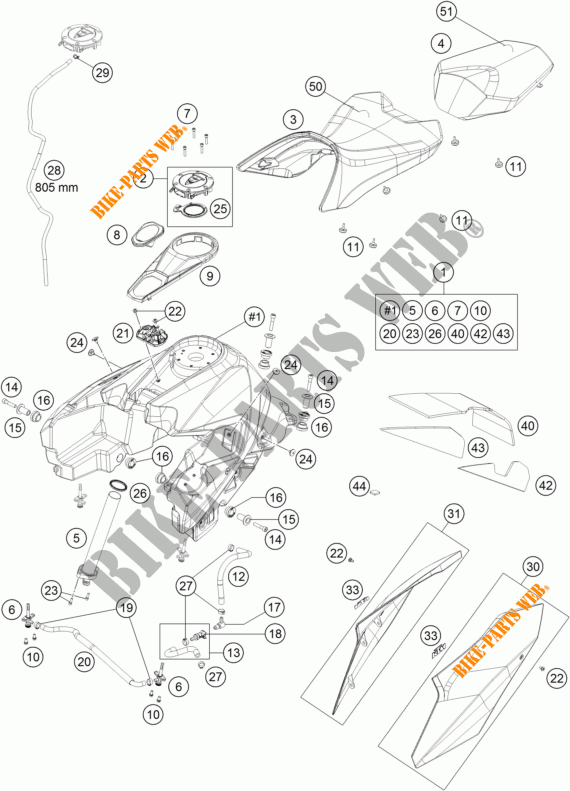 SERBATOIO / SELLA per KTM 1290 SUPER DUKE GT ORANGE ABS 2016