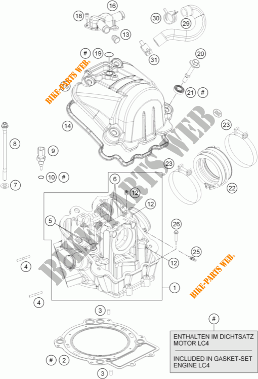 TESTA CILINDRO per KTM 690 DUKE WHITE ABS 2015