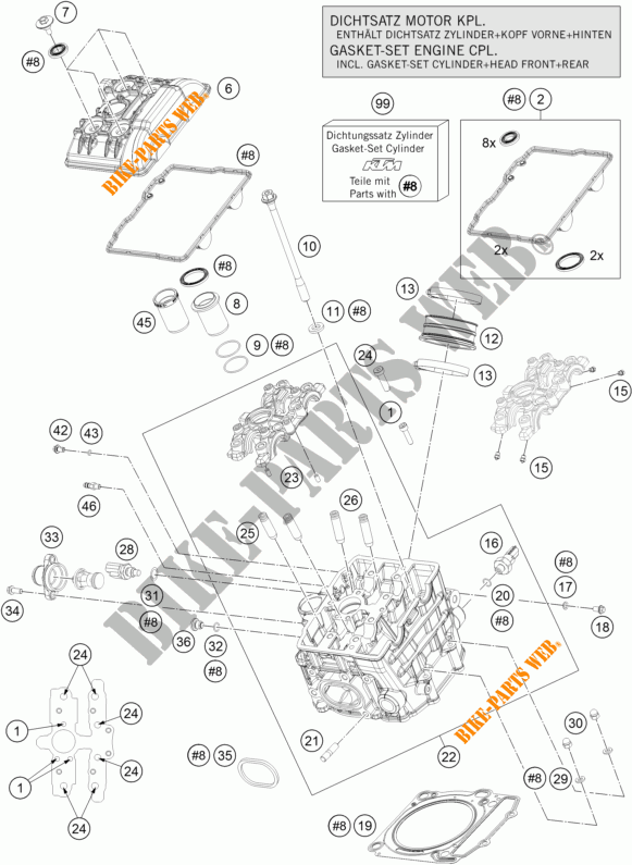 TESTA CILINDRO ANTERIORE per KTM 1290 SUPER DUKE GT GREY ABS 2016