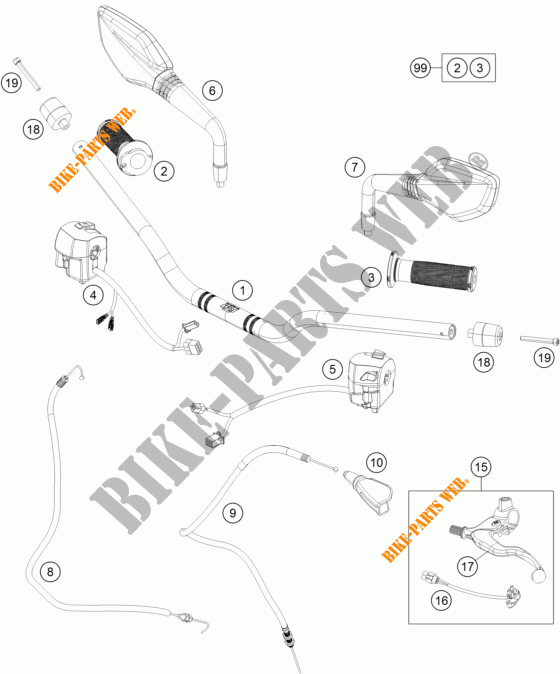 MANUBRIO / COMANDI per KTM 390 DUKE BLACK ABS 2016