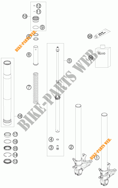 FORCELLA ANTERIORE (COMPONENTI) per KTM 1190 RC8 R TRACK 2010