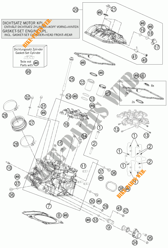 TESTA CILINDRO POSTERIORE per KTM 1190 RC8 R WHITE 2015