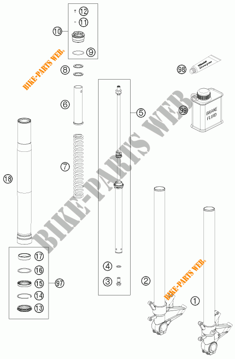 FORCELLA ANTERIORE (COMPONENTI) per KTM 1190 RC8 R WHITE 2015