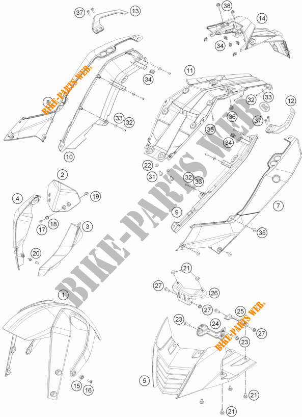 PLASTICHE per KTM 390 DUKE WHITE ABS 2014