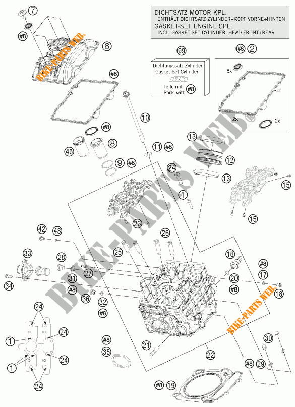 TESTA CILINDRO ANTERIORE per KTM 1190 RC8 R WHITE 2015