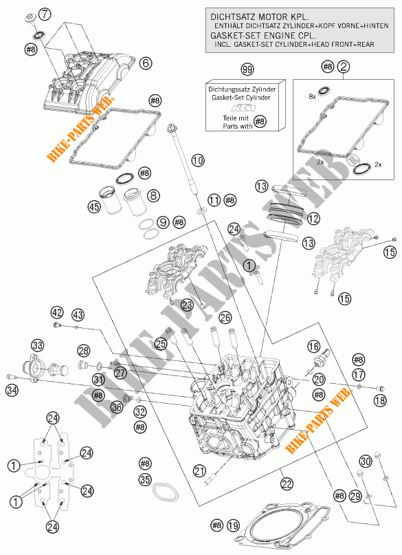TESTA CILINDRO ANTERIORE per KTM 1190 RC8 R WHITE 2014