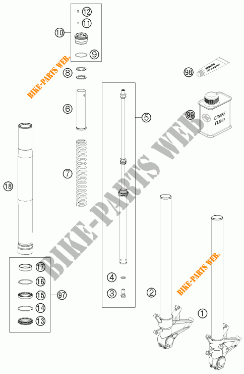 FORCELLA ANTERIORE (COMPONENTI) per KTM 1190 RC8 R WHITE 2014