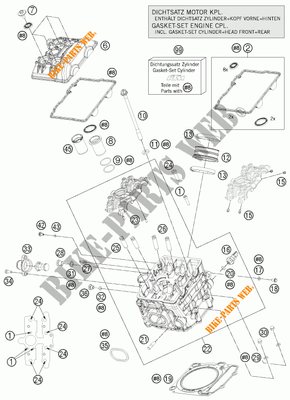 TESTA CILINDRO ANTERIORE per KTM 1190 RC8 R WHITE 2014