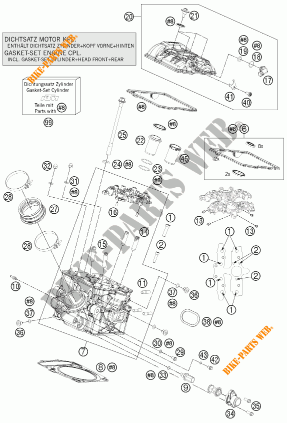 TESTA CILINDRO POSTERIORE per KTM 1190 RC8 R WHITE 2014