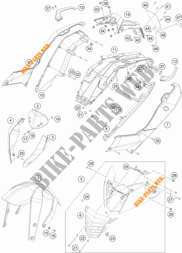 PLASTICHE per KTM 200 DUKE ORANGE NON ABS 2016