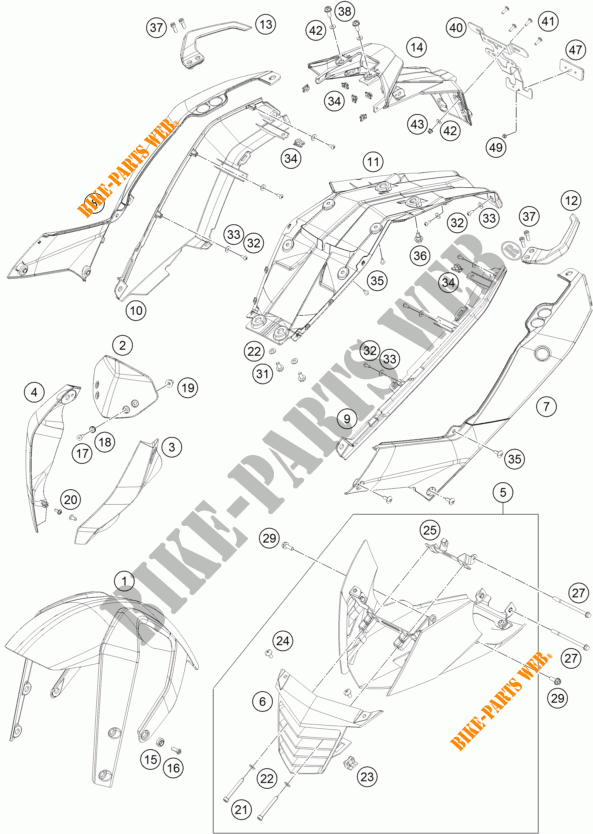 PLASTICHE per KTM 200 DUKE ORANGE NON ABS 2016
