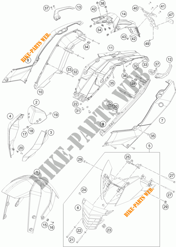 PLASTICHE per KTM 200 DUKE WHITE NON ABS 2015