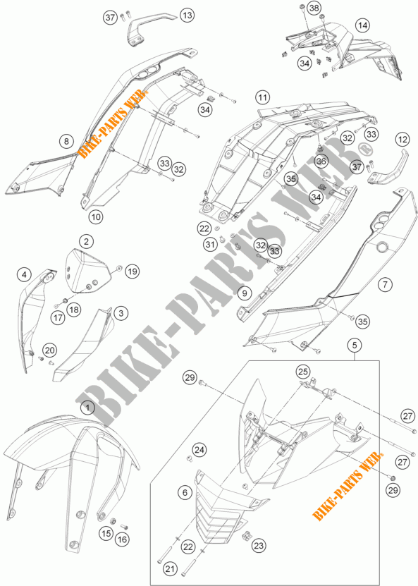 PLASTICHE per KTM 200 DUKE ORANGE ABS 2013