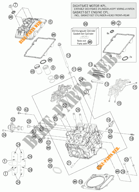 TESTA CILINDRO ANTERIORE per KTM 1190 RC8 R WHITE 2012