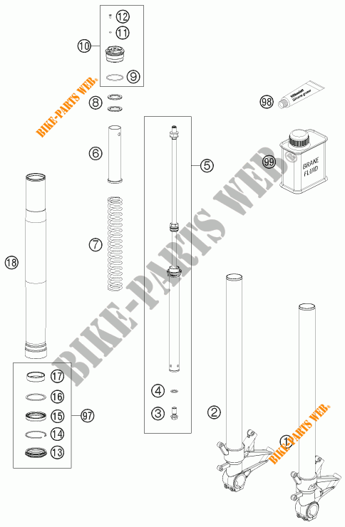 FORCELLA ANTERIORE (COMPONENTI) per KTM 1190 RC8 R BLACK 2012