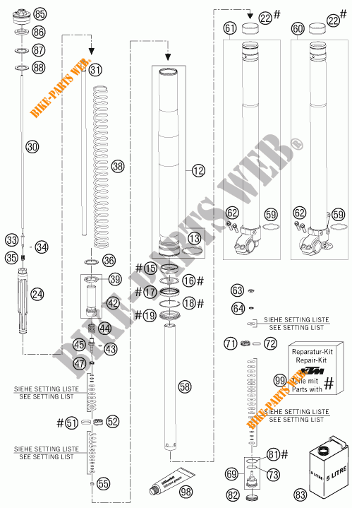 FORCELLA ANTERIORE (COMPONENTI) per KTM 950 SUPER ENDURO R 2007