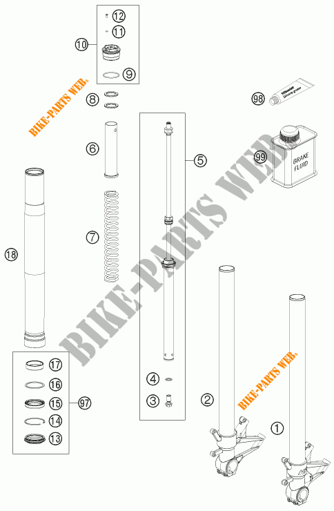 FORCELLA ANTERIORE (COMPONENTI) per KTM 1190 RC8 R BLACK 2012