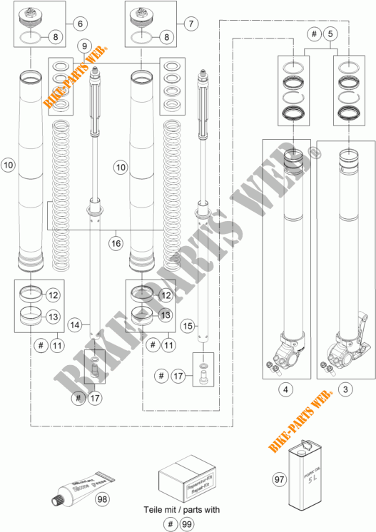 FORCELLA ANTERIORE (COMPONENTI) per KTM 690 ENDURO R ABS 2015